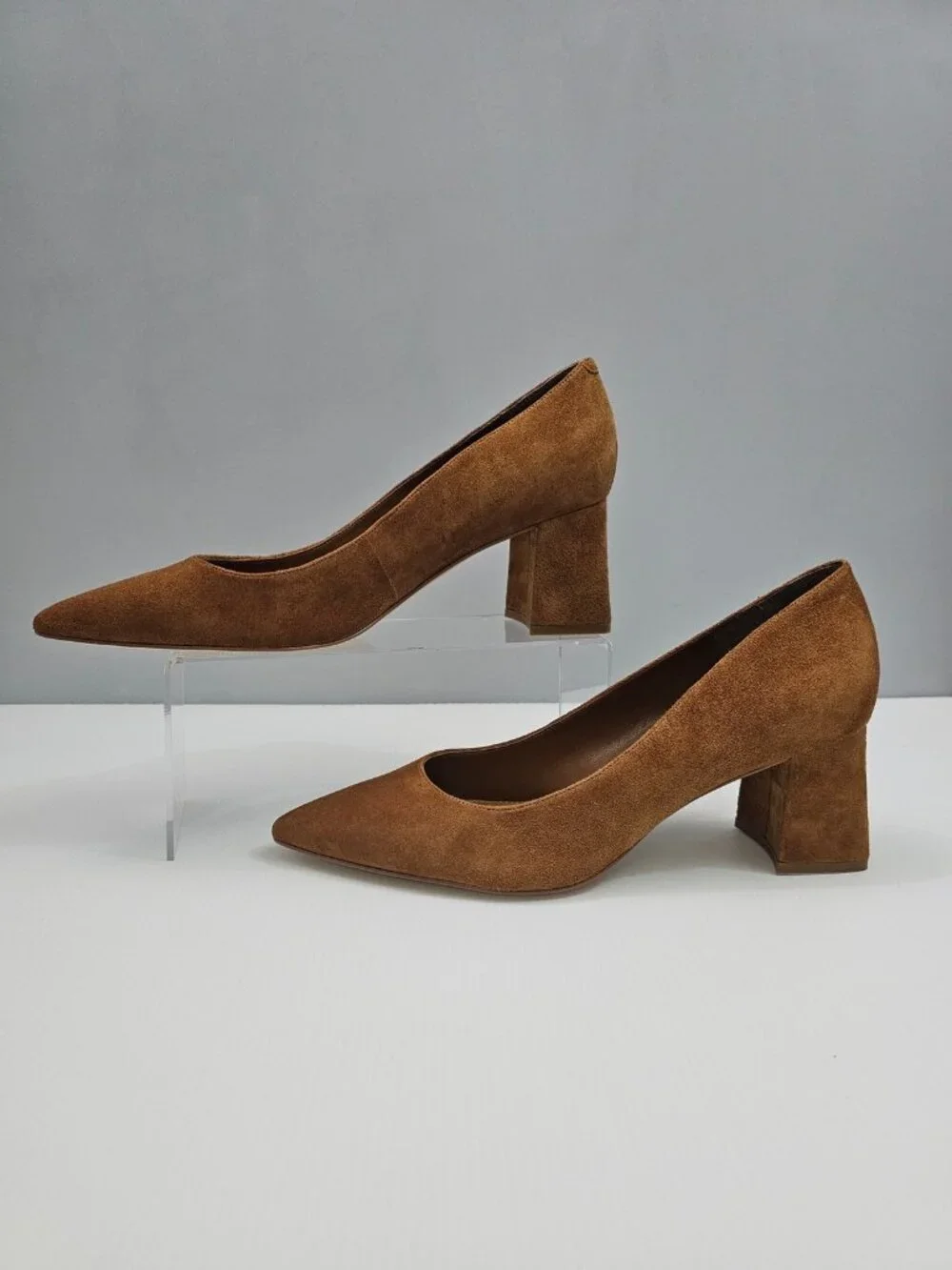 Marc Fisher LTD Yehudi Pointed Toe Pumps Womens 11 Natural Tan Suede Block Heel